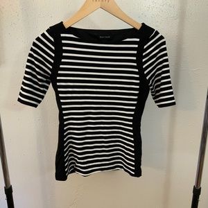 Half Sleeve Black and White Striped Blouse, Size XSmall
